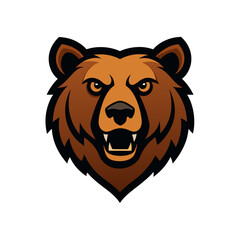 Intimidating Grizzly Bear Head Mascot Logo with Fierce Eyes on a White Background