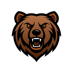 Fierce Grizzly Bear Head Mascot Logo with Intense Eyes on a White Background