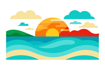 Tropical Beach Sunset with Palm Trees and Ocean Waves