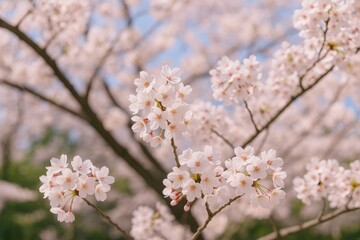 Springtime in a cherry blossom forest