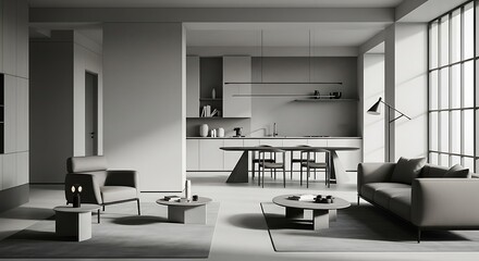 Modern Minimalist Open Plan Apartment Interior Design