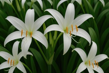 Fototapeta premium Detailed view of a white Crinum Lily flower