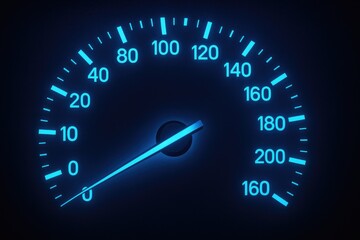 Blue digital display featuring a measuring device with a speedometer design