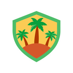 A Serene Tropical Island with Palm Trees in a Vintage Style Badge Logo Design