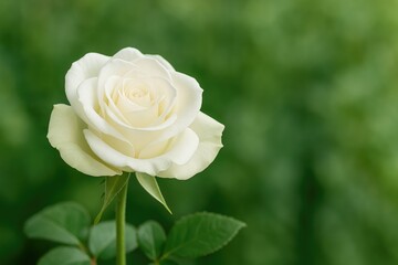 Detailed shot of a white rose with empty space for text
