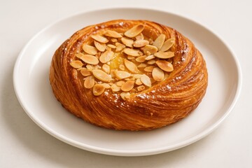 Tasty Danish pastry displayed on a clean white dish
