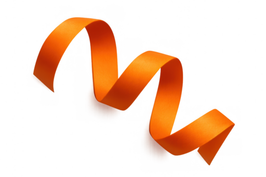Vibrant orange ribbon spiraling against transparent backdrop, symbolizing festive energy and celebratory motion