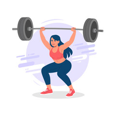 Weightlifting Triumph: An empowered female athlete demonstrates strength and determination, gracefully lifting a heavy barbell overhead. The art captures fitness, healthy lifestyle.