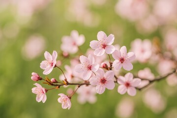 Obraz premium Close-up of vibrant pink cherry blossom flowers with blurred background