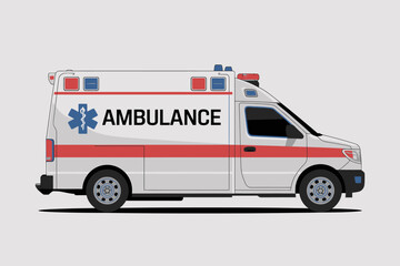 Emergency Response Vehicle: A detailed image of a modern ambulance, ready to respond to emergencies with its distinctive flashing lights and prominent medical emblem.
