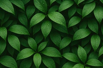 Fototapeta premium Drops of rainwater lingering on foliage