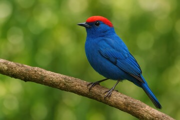 Obraz premium Vivid azure bird perched on a branch amidst foliage