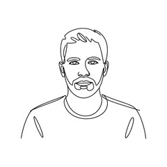 Minimalist line art portrait of a smiling man with a beard and short hair