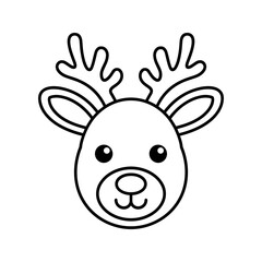 Cute cartoon reindeer face with antlers and big eyes simple outline drawing for winter holidays © MDJAHIDUL