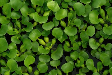 Floating water hyacinth leaves creating a natural background scene
