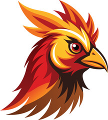 Fiery Rooster Mascot Bird Head Vector

