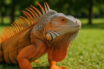 Fototapeta premium Large lizard's head with an iguana outdoors