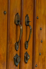 Vintage door handle on wooden door