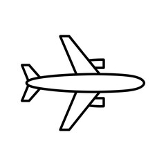Simple black outline drawing of a modern passenger airplane in flight against 