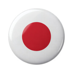 A glossy button displays the national flag of Japan with a bright red circle on a clean white background for patriotic representation.