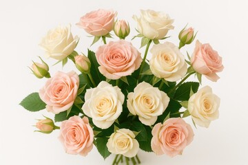Elegant arrangement of vibrant roses against a plain white backdrop