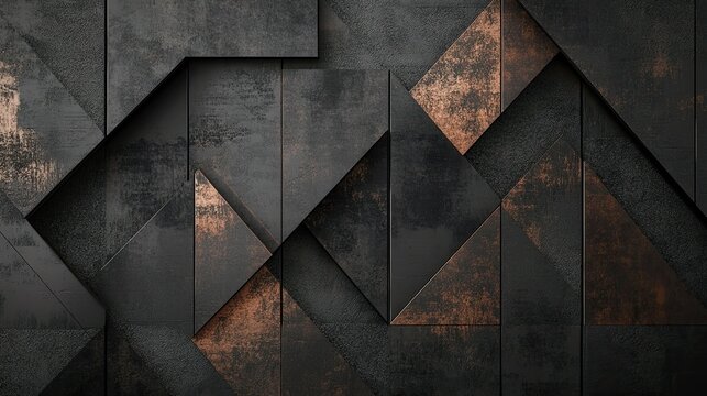 A black wall with dark gray and copper accents, featuring an abstract geometric pattern