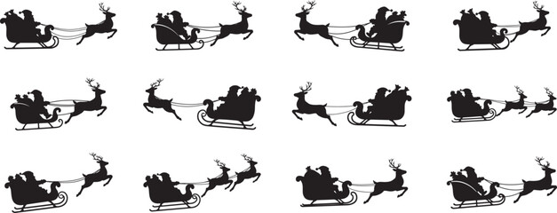 Santa claus sleigh reindeer christmas holiday silhouette vector pattern illustration background
