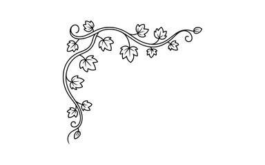Elegant black and white vine with leaves and swirls decorative corner element