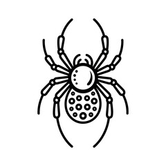 Stylized black line art illustration of a spider with a patterned abdomen 