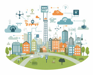 Obraz premium Smart City Illustration: Connected Urban Landscape