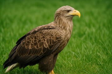 Obraz premium Green grass backdrop featuring a White Tailed Sea Eagle