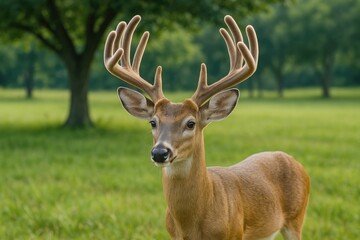 Fototapeta premium Velvet-antlered white-tailed buck in the wild