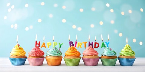 Happy birthday cupcakes candles party celebration dessert