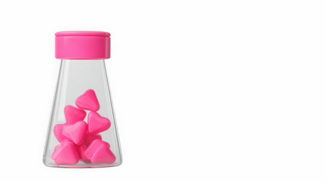 Transparent jar with pink heart-shaped pills and pink cap mockup
 - Powered by Adobe
