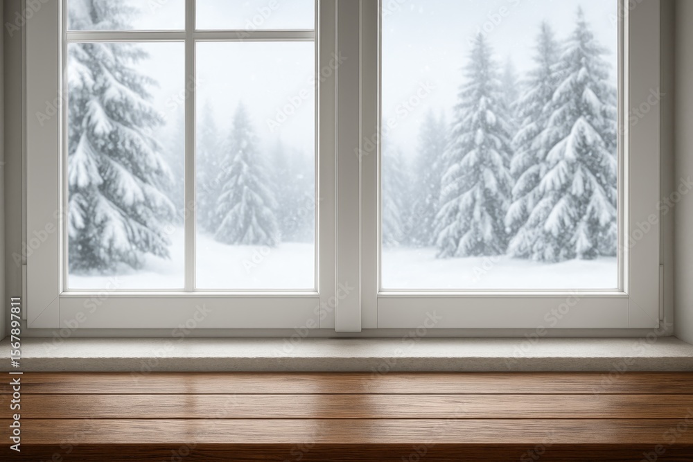 Poster open window backdrop with ample space for your decorative touch on the ledge