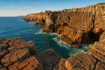 Obraz premium Stunning scenery featuring rugged cliffs and ocean coastline, showcasing a dramatic natural formation with breathtaking vistas.