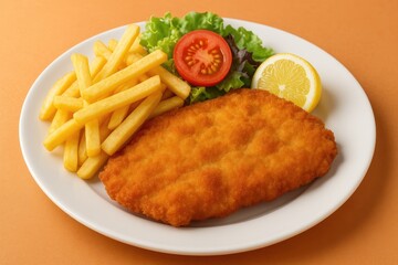 Crispy breaded veal served alongside golden fries on a dish