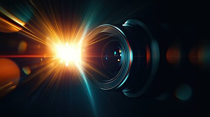 A cinematic close-up of the lens flare from an  camera, with a black background