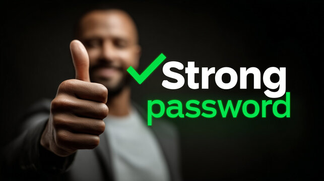 Man giving thumbs up with emphasis on strong password security awareness in a dark setting