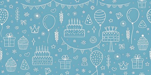 Birthday party background seamless pattern blue and white