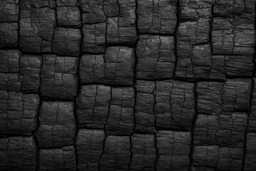 Charcoal wood pattern with a charred tree and dark coal backdrop