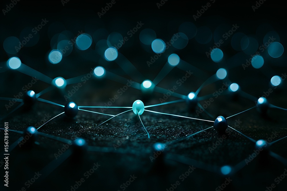 Poster AI-Powered Robot Automation Concepts. Digital network connections illuminated in a dark environment.