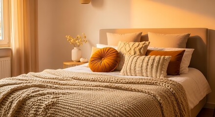Cozy Autumn Bedroom Decor Warm Hues and Textured Throws