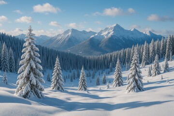 Fototapeta premium Snow-Covered Peaks in a Majestic Mountain Range