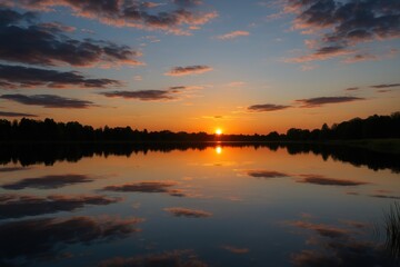 Fototapeta premium Stunning evening reflection on the water surface