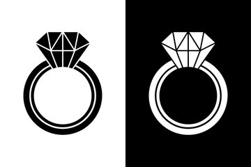 Diamond Ring Silhouette Vector Icon – Black and White Background.