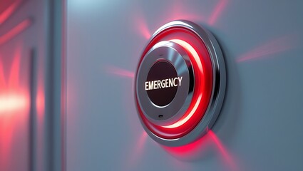 Close up of illuminated emergency button showing urgent warning alert in a critical situation or panic