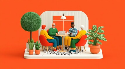 Group of friends enjoying a sunny day indoors.