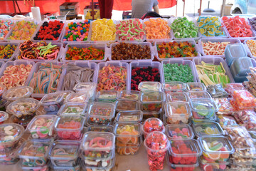 Lot of different hand made sweets at village fair in Serbia