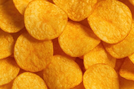 Detailed close-up of golden potato chips